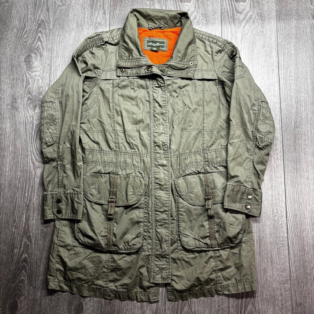 Eddie Bauer Womens Olive Green Utility Field Jacket Large Ripstop Cargo Parka